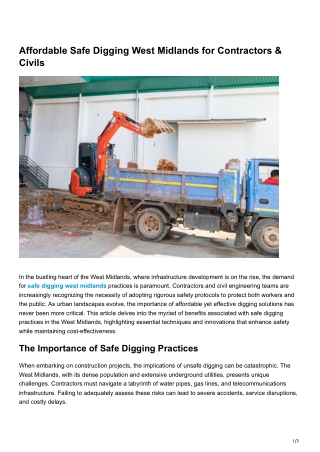 Affordable Safe Digging West Midlands for Contractors & Civils