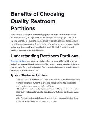 Benefits of Choosing Quality Restroom Partitions