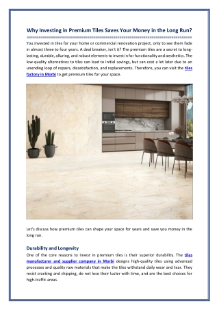 Why Investing In Premium Tiles Saves Your Money In The Long Run?