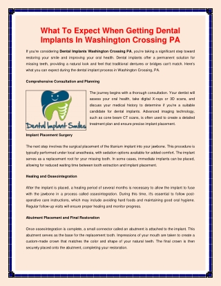 What To Expect When Getting Dental Implants In Washington Crossing PA