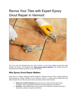 Revive Your Tiles with Expert Epoxy Grout Repair in Vermont