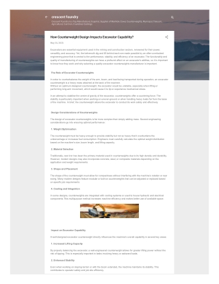 How Counterweight Design Impacts Excavator Capability | Crescent Foundry