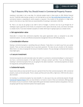 Top 5 Reasons Why You Should Invest in Commercial Property Finance