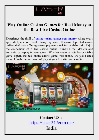 Play Online Casino Games for Real Money at the Best Live Casino Online