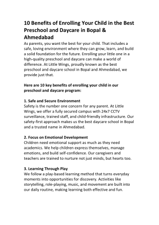 Little Wings – Where Bopal’s Brightest Futures Begin