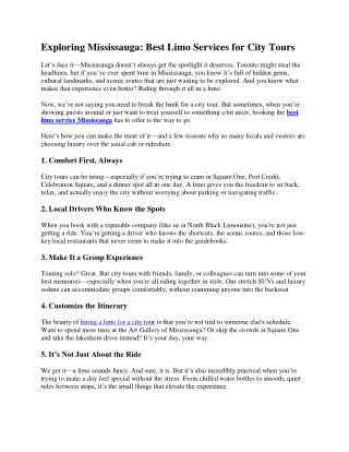 Exploring Mississauga: Best Limo Services for City Tours