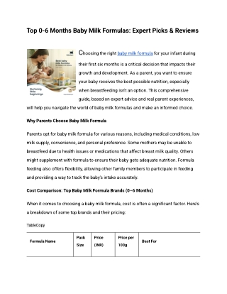 Top 0-6 Months Baby Milk Formulas: Expert Picks & Reviews