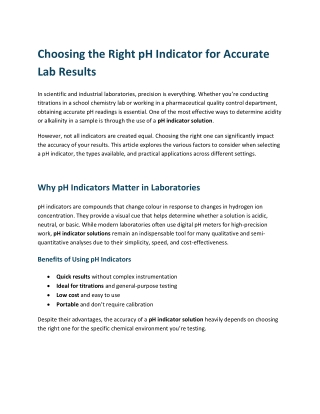 Choosing the Right pH Indicator for Accurate Lab Results