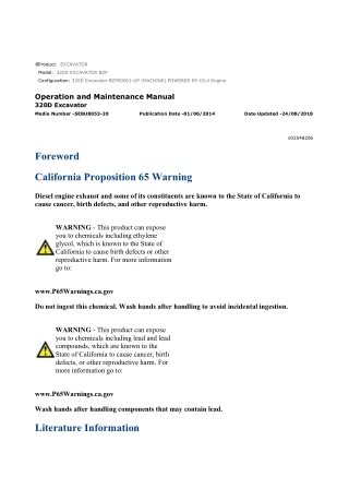 Caterpillar CAT 320D EXCAVATOR (BZP00001-UP) Operation and Maintenance Manual Instant Download