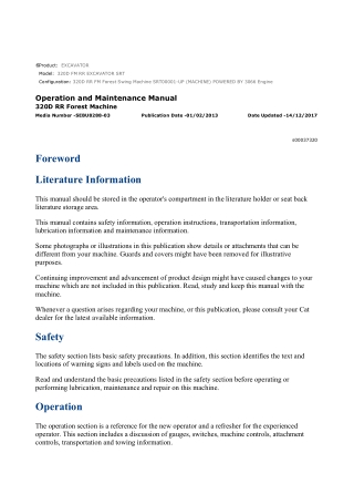 Caterpillar CAT 320D FM RR EXCAVATOR (SRT00001-UP) Operation and Maintenance Manual Instant Download