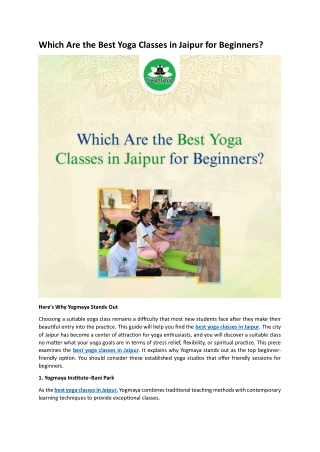 Which Are the Best Yoga Classes in Jaipur for Beginners