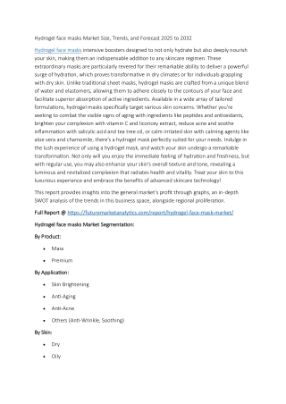 Future of Hydrogel Face Mask Market: Analysis & Outlook