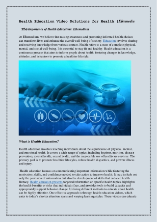 Health Education Video Solutions for Health ERemediu