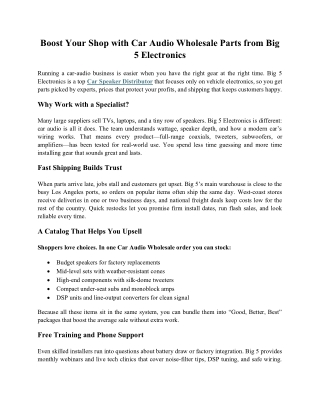 Boost Your Shop with Car Audio Wholesale Parts from Big 5 Electronics