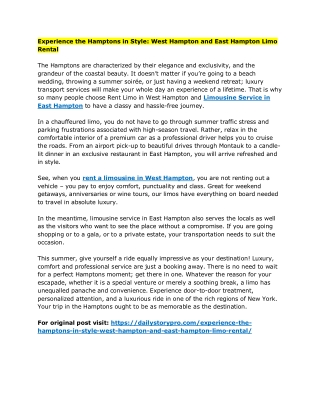 Experience the Hamptons in Style West Hampton and East Hampton Limo Rental