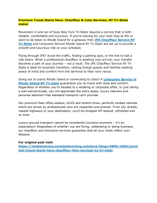 Premium Travel Starts Here Chauffeur & Limo Services, NY Tri-State maker