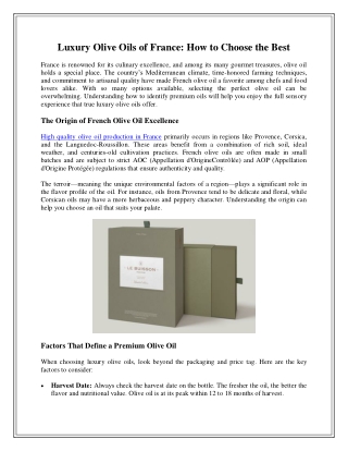 Luxury Olive Oils of France How to Choose the Best