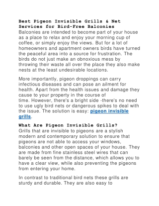 Best Pigeon Invisible Grills & Net  Services for Bird-Free Balconies
