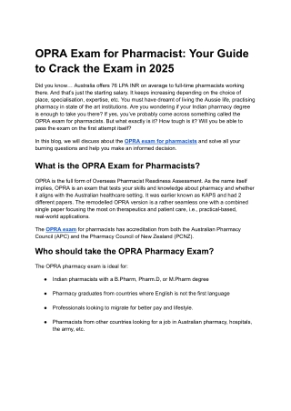 OPRA Exam for Pharmacist: Your Guide to Crack the Exam in 2025