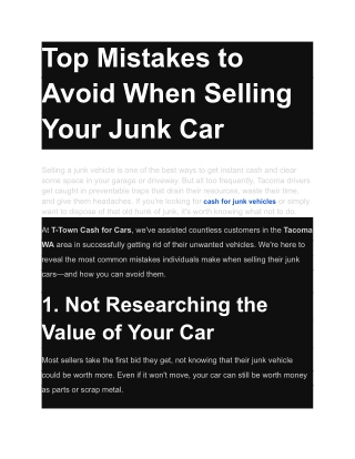 Top Mistakes to Avoid When Selling Your Junk Car