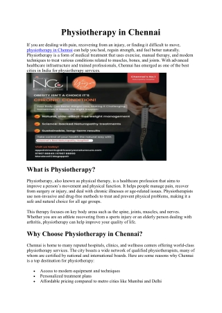 Physiotherapy in Chennai