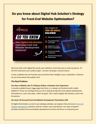 Do you know about Digital Hub Solution's Strategy for Front-End Website Optimization DHS
