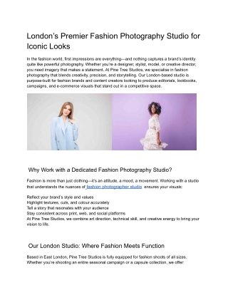 London’s Premier Fashion Photography Studio for Iconic Looks