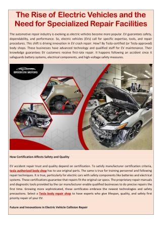 The Rise of Electric Vehicles and the Need for Specialized Repair Facilities