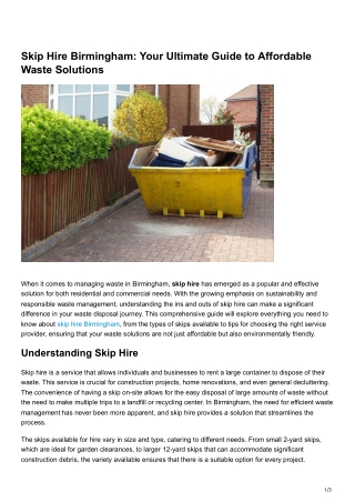 Skip Hire Birmingham Your Ultimate Guide to Affordable Waste Solutions
