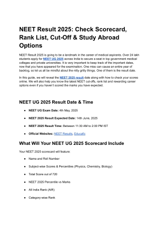 NEET Result 2025_ Check Scorecard, Rank List, Cut-Off & Study Abroad Options