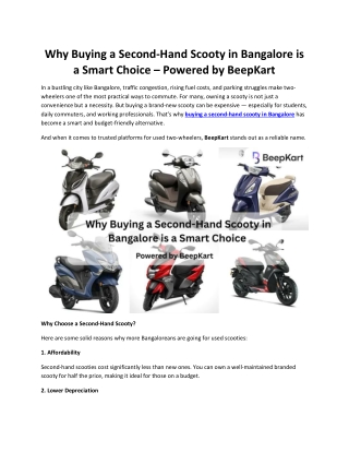 Why Buying a Second Hand Scooty in Bangalore is a Smart Choice  Powered by BeepKart