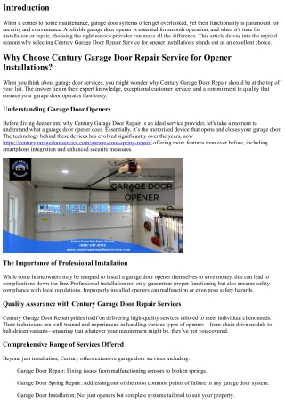 Why Choose Century Garage Door Repair Service for Opener Installations?