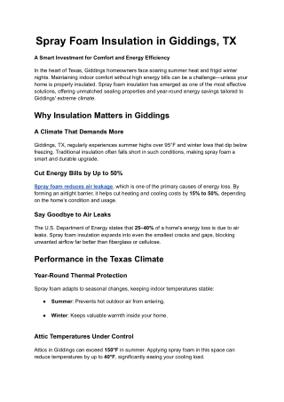 Spray Foam Insulation in Giddings, TX