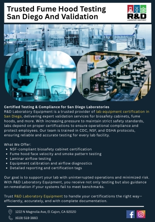 Trusted Fume Hood Testing San Diego And Validation