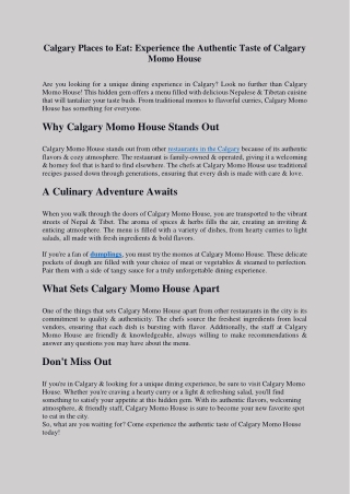 Calgary Places to Eat: Experience the Authentic Taste of Calgary Momo House