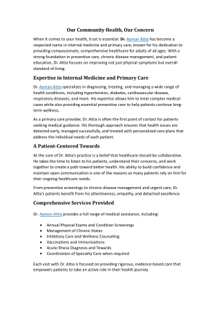 Our Community Health, Our Concern