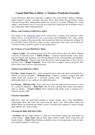 Casual Half-Sleeve Shirts A Timeless Wardrobe Essential