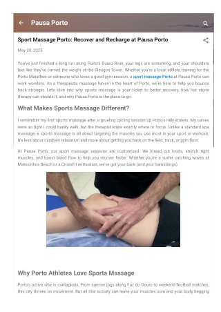 Sport Massage Porto Recover and Recharge at Pausa Porto