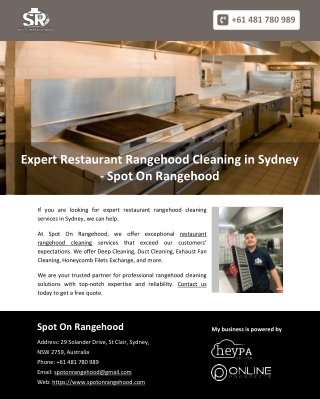 Expert Restaurant Rangehood Cleaning in Sydney - Spot On Rangehood