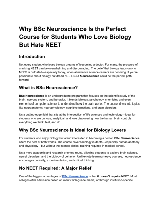 Why BSc Neuroscience Is the Perfect Course for Students Who Love Biology But Hate NEET