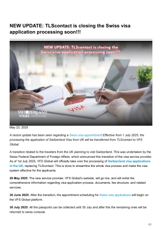 NEW UPDATE TLScontact is closing the Swiss visa application processing soon