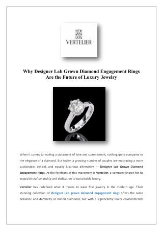 Buy Designer Lab Grown Daimond Engagement Rings in India | VERTELIER