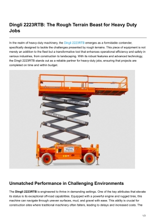 Dingli 2223RTB The Rough Terrain Beast for Heavy Duty Jobs