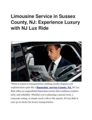 NJ Lux Ride - Luxurious Limousine Service for County, NJ and Beyond