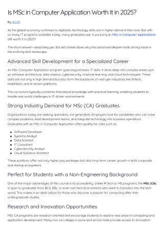 Is MSc in Computer Application Worth It in 2025? – Symbiosis SICSR Pune