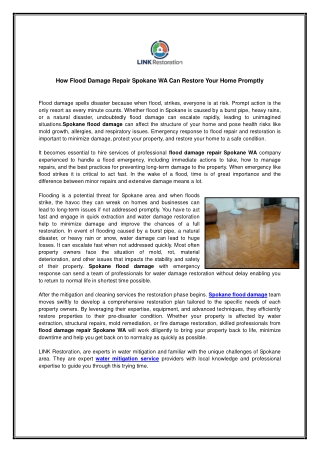 How Flood Damage Repair Spokane WA Can Restore Your Home Promptly