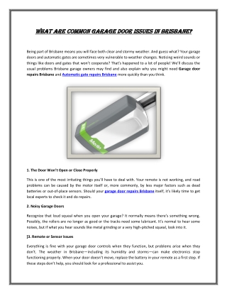 What Are Common Garage Door Issues In Brisbane?