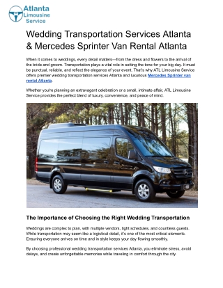 Wedding Transportation Services Atlanta & Mercedes Sprinter Van Rental Atlanta