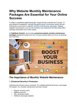 Why Website Monthly Maintenance Packages Are Essential for Your Online Success