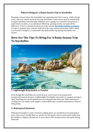 What to Bring for a Rainy Season Trip to Seychelles